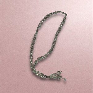 Vintage-Inspired Faux Pearl & Silver Beaded Necklace With Intricate Floral Desig